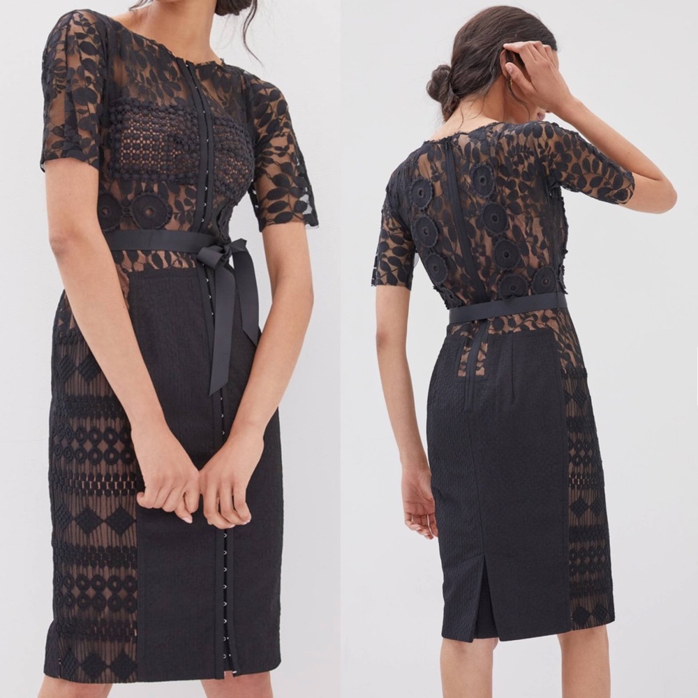 Bryon Lars Carisimma Anthropologie Sheath Dress Black Lace Beguile